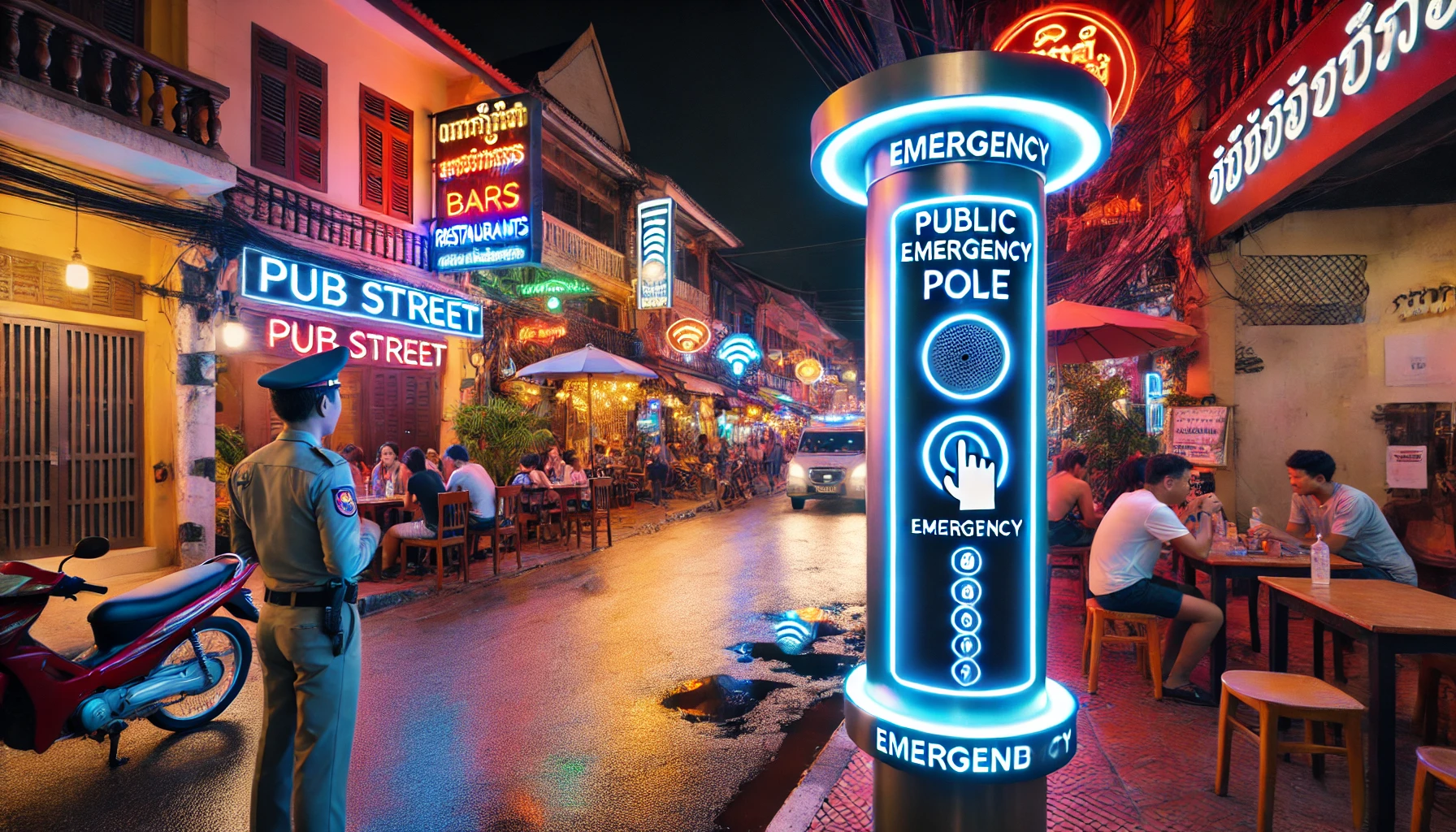 Why the Public Emergency Pole System on Pub Street in Siem Reap is Essential for Travelers? - Photo by AI